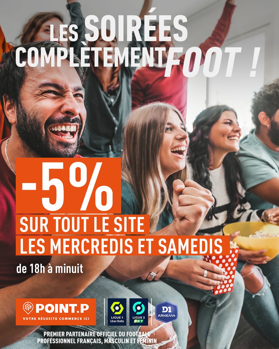 La Ligue 1 Uber Eats et @PointP_fr vous offrent 5% de réduction avec le code 'FOOT5' pour toute commande en ligne de 100€ HT minimum entre 18h et minuit les soirs de match ! ⚽️📣 👉🏼 pointp.fr/ope/les-soiree…