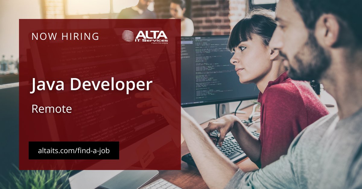 ALTA IT Services is #hiring a Java Developer for #remote work. 
Learn more and apply today: ow.ly/UKMV50RJTQk
#ALTAIT #Java #RemoteJobs #DeveloperJobs #ITJobs #HiringNow #TechJobs #SoftwareDevelopment #JobOpening #Python #Node #Springboot