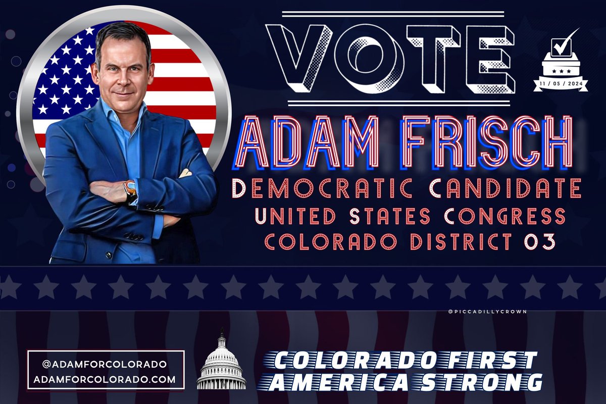 @AdamForColorado District 3 in Colorado is ready for a representative who actually works for the district, and they will get one by voting for Adam Frisch!

At the June 25 primary, choose @AdamForColorado for the Nov. 5 election so he can get to work for Colorado.

Vote💙

#USDemocracy #DemVoice1
