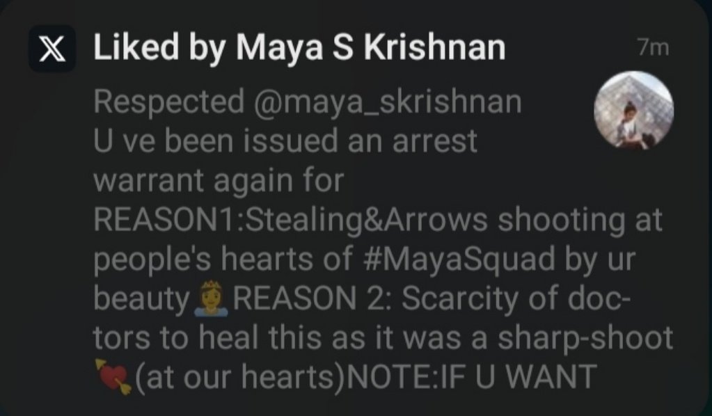 Magic happened🥳Heart gets healed 💝💞On behalf of #MayaSquad family,
>> APPROVING @maya_skrishnan 's BAIL 😜🤩😉 but Beauty You are PERMANENTLY ARRESTED IN OUR HEARTS💝 (non-bailable)😀Sorry...
   >>Thank you beauty for the LOVE❣️🫂 towards us #MayaSquad