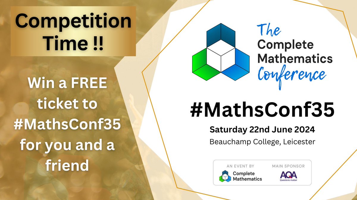 🚨Don't miss out on winning #MathsConf35 tickets for you and a friend! To enter, simply like, RP and tag a friend in the comments you would like to attend with. You can also get your tickets here👉 eventbrite.co.uk/e/mathsconf35-… 
Winners will be announced on 22.05.24!