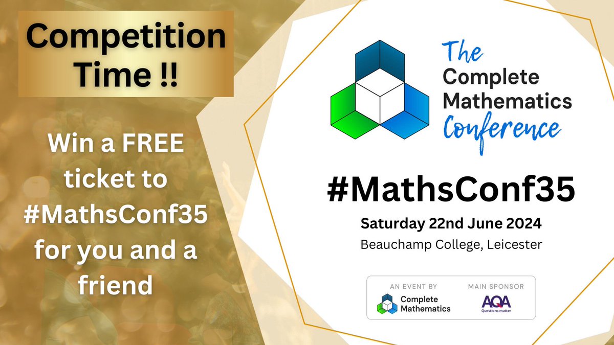 🚨Don't miss out on winning #MathsConf35 tickets for you and a friend! To enter, simply like, RP and tag a friend in the comments you would like to attend with. You can also get your tickets here👉 eventbrite.co.uk/e/mathsconf35-… Winners will be announced on 22.05.24!
