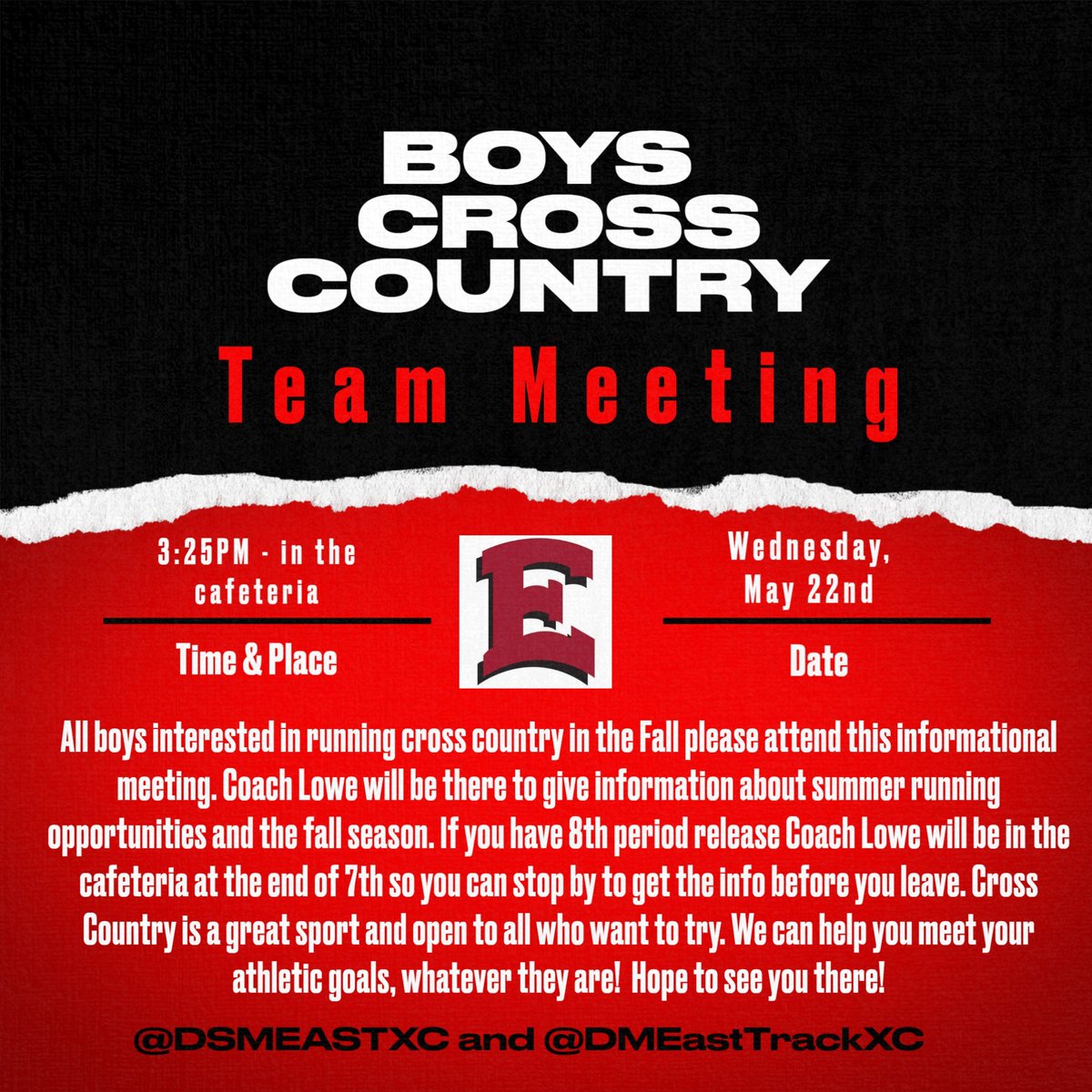 Informational meeting on Wednesday!
<a href="/Dsmeast/">East High School</a> <a href="/EastDm/">DMEastActivities</a>