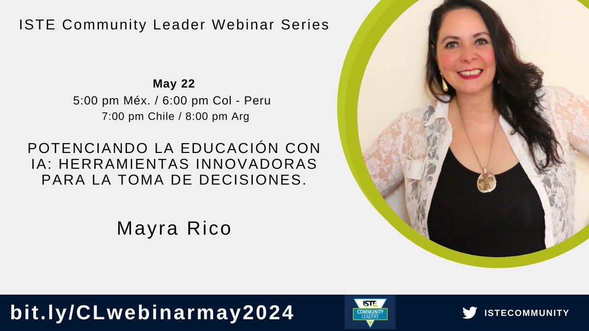 We cannot wait for our #global #ASCD + #ISTECommunityLeader webinar series - it's FREE, open to all & this one will be held in #Spanish with Mayra Rico! See you on May 22!! 🫶Thanks to @gret @pzamoraats @olga_edtech for running these webinars! 🎥bit.ly/CLwebinarmay20…