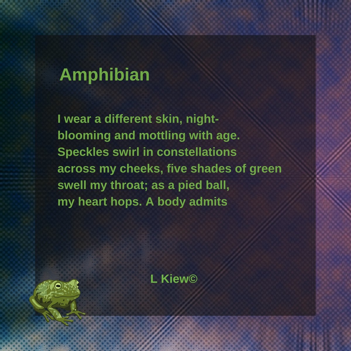 Today we have L Kiew @l_kiew with her intriguing and vivid poem 'Amphibian' Read more of this poem click the link below or use the link in our bio: inksweatandtears.co.uk/l-kiew-5/ #Poem #FeaturedWork #Prose #Preview #poetry #OnlineZine #CreativeWriting #InkSweatandTears #PoetryDaily