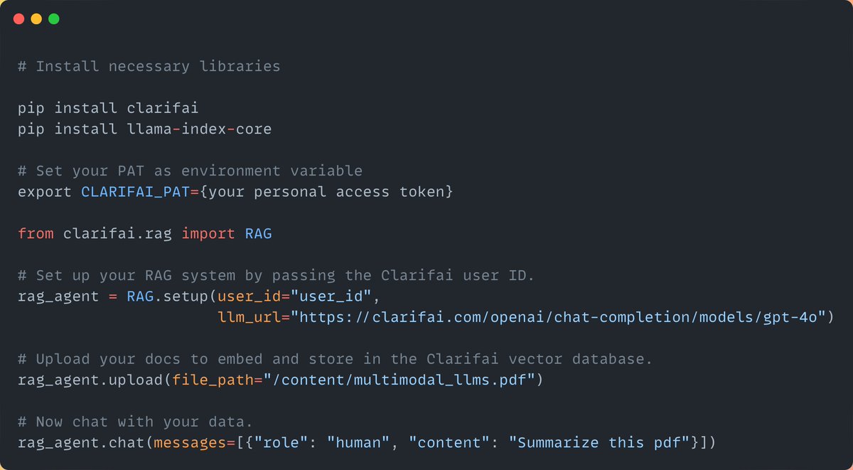 RAG using GPT-4o (omni) in just 4 lines of code! GPT-4o is a multimodal AI model from Open AI that offers rapid response times and improved performance across languages and tasks while incorporating advanced safety features. Building a RAG system is simple with the Clarifai