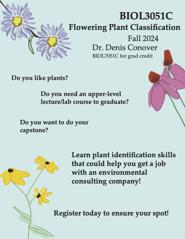 Join Dr. Denis Conover this upcoming fall semester in his course, Flowering Plant Classification🌷 Read more below to enroll!