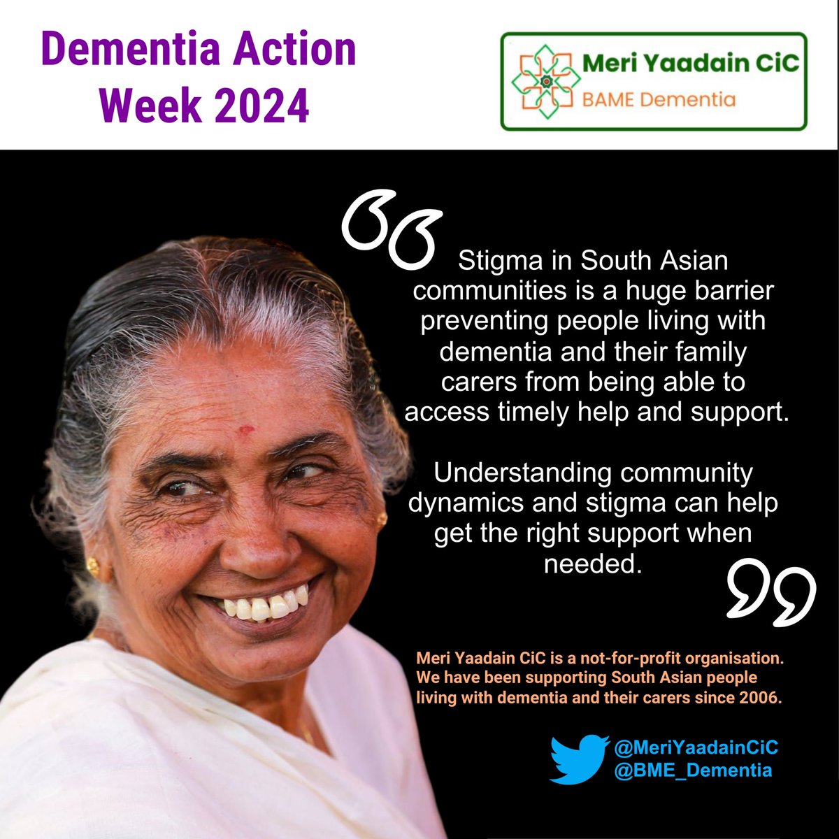 Day 5 of 7 of Dementia Action Week. Our infographic for today. .@MeriYaadainCiC 18 years of supporting ethnically diverse communities across the UK (and beyond)