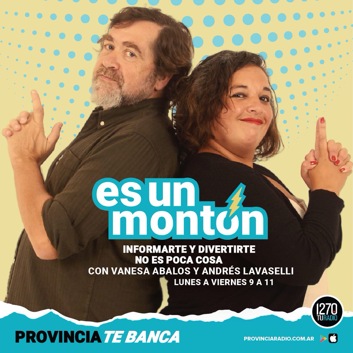 Informarte y divertirte no es poca cosa, #EsunMontón 🎧 9 a 11hs. 🎙️@Abalos_V y @Lavaselli 🔘@Sampedro_N @evaquijano 💻provinciaradio.com.ar 📲App 👉bit.ly/3vqtKMJ #turadio #provinciatebanca