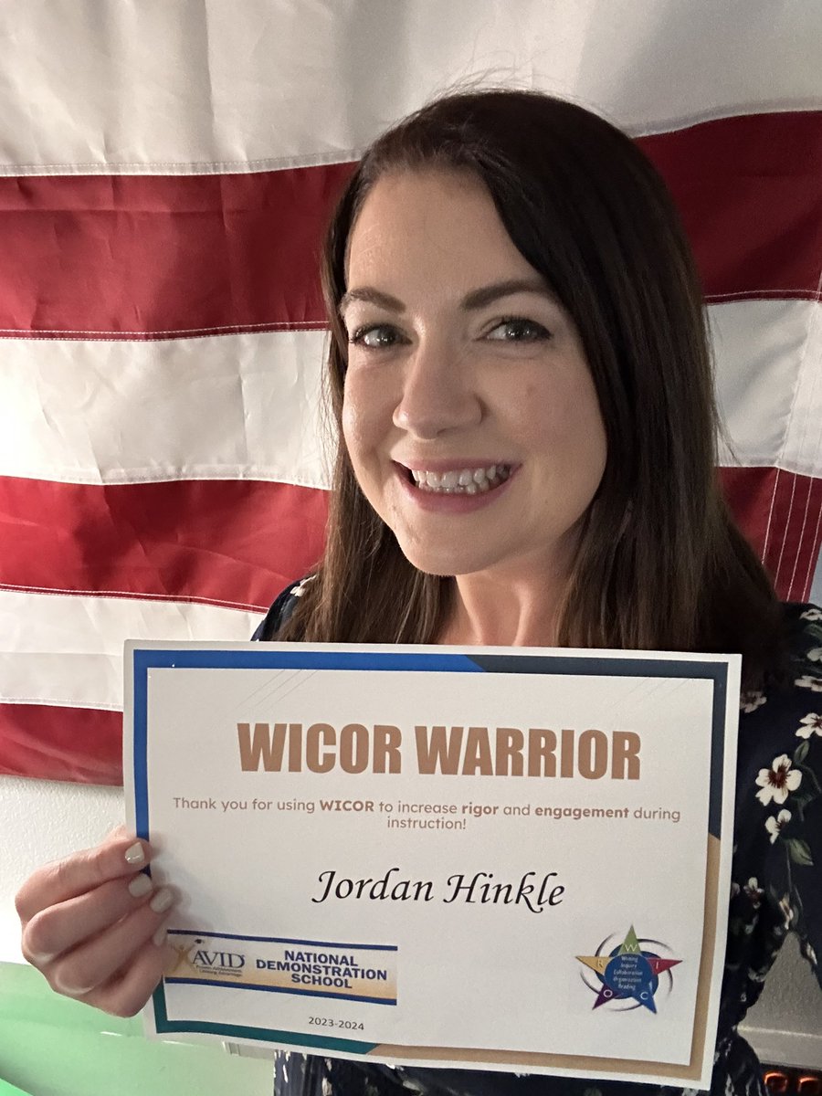 What an honor to be voted by the 23-24 @HeritageBroncos 8th grade @HeritageMSAVID students for this award!  I’ve loved incorporating WICOR strategies while teaching these students U.S. History. It’s been a great year!!!! @gcisdAVID