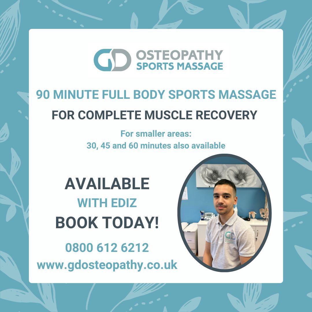 We offer a 90 minute full body sports massage, for complete muscle recovery.

This treatment length is only available with Ediz our Sports Massage therapist. Ediz is available in clinic every Saturday and Sunday. 
#sportsmassage #enfield #enfieldtown #musclerecovery