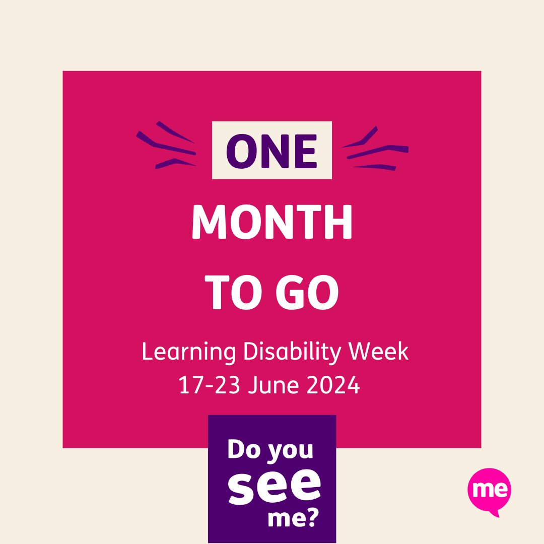 One month to go until #LearningDisabilityWeek! ⏰

This year's theme is 'Do you see me?' which is all about people being seen, heard & valued.

Celebrate your achievements & challenge the barriers people with a learning disability face.

👉 Learn more: mencap.org.uk/learningdisabi…