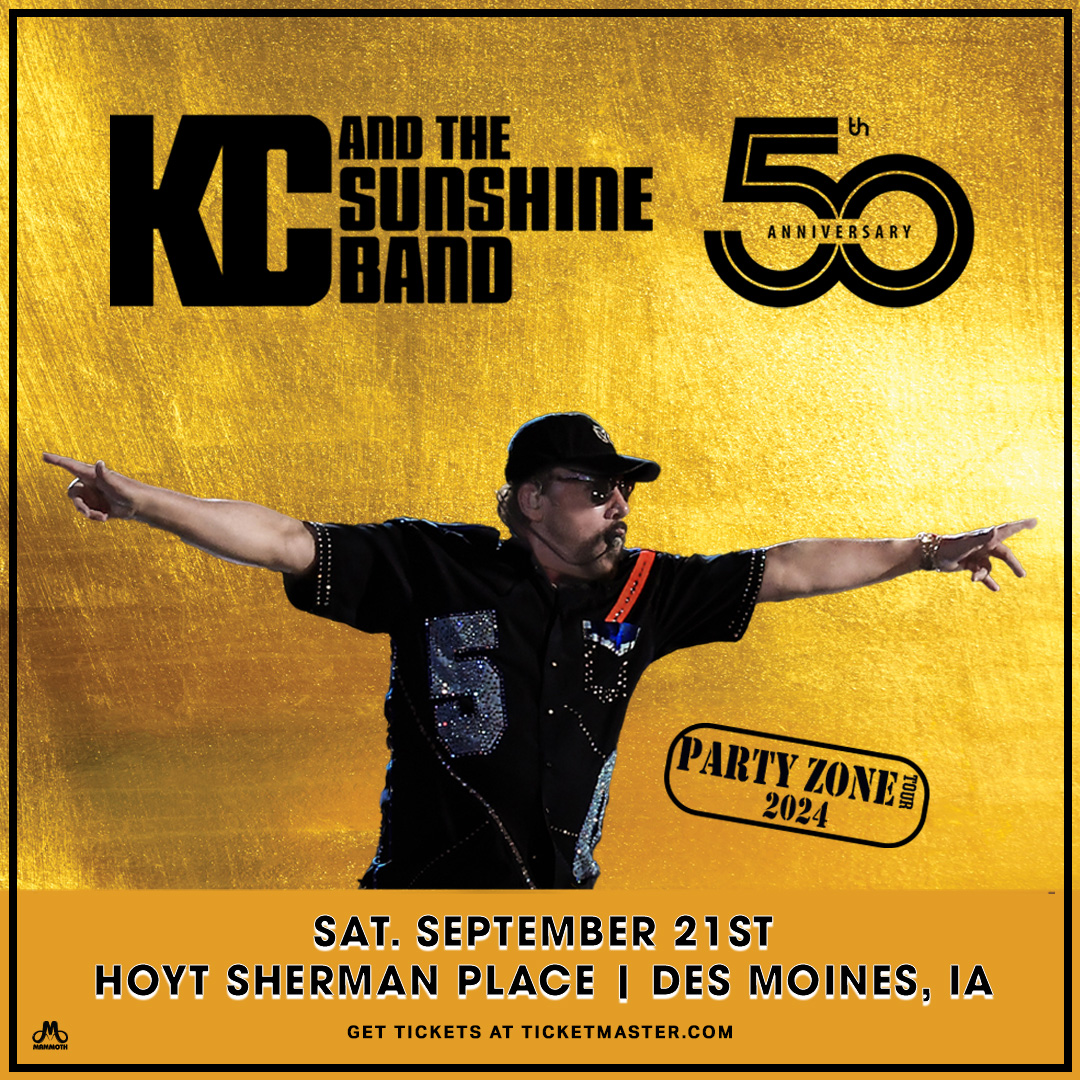 On Sale Now! @kcandsunshineb are celebrating their 50th Anniversary with the Party Zone Tour. Tickets for September 21 at Hoyt Sherman Place are available at the venue box office and hoytsherman.org/event/kc-and-t….