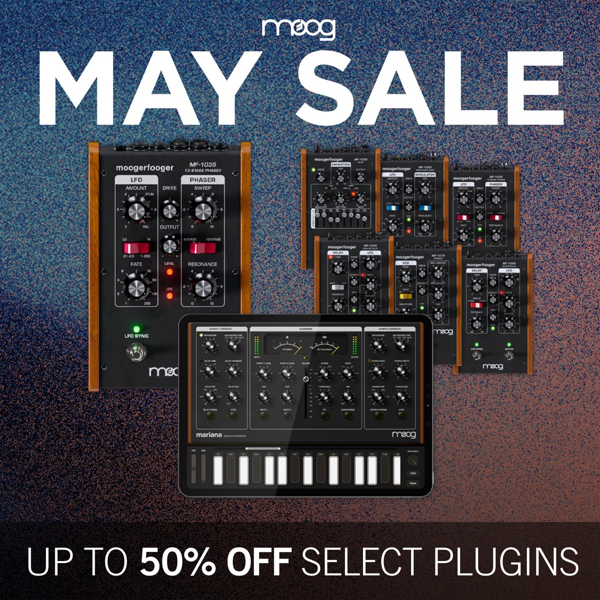 moogmusicinc's tweet image. Indulge in a May melody with Moog&apos;s irresistible sale! 🎹 Unlock a treasure trove of soundscapes with discounts up to 50% off on select plugins. Don&apos;t miss out on this opportunity! 🎶 software.moogmusic.com 

#MoogForMay #Moog #MusicalMagic