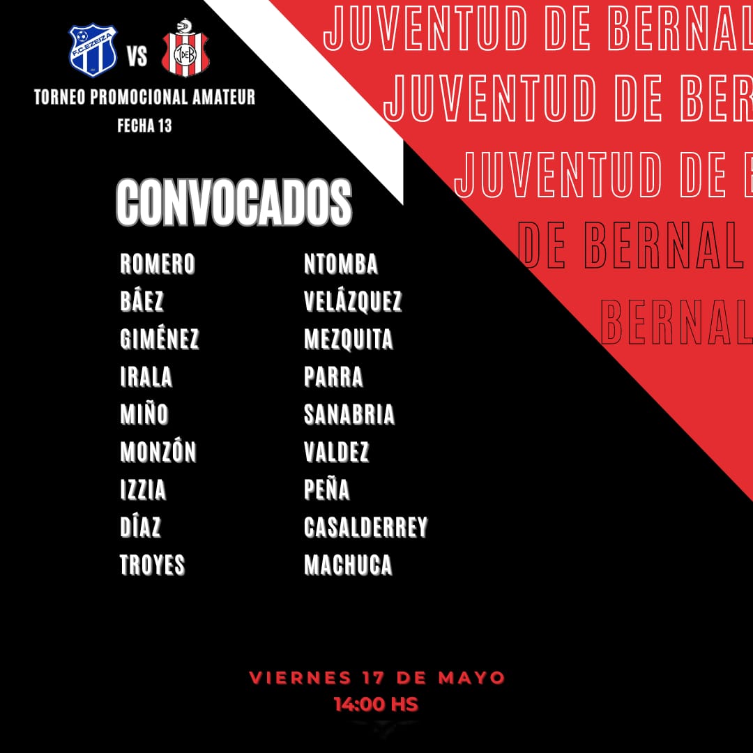 𝗖𝗢𝗡𝗩𝗢𝗖𝗔𝗗𝗢𝗦

📋 La nómina de jugadores citados para enfrentar a FC Ezeiza desde las 14:00.

#𝐕𝐀𝐌𝐎𝐒𝐉𝐔𝐕𝐄𝐍𝐓𝐔𝐃 🔴⚪