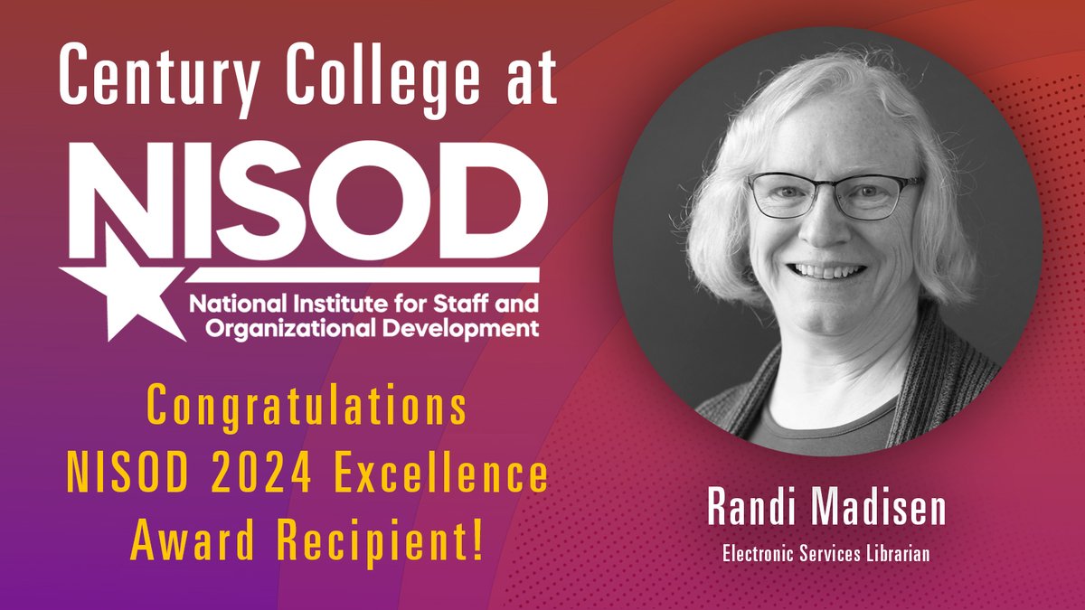 A big round of applause for Randi Madisen, #CenturyCollege Electronic Services Librarian, on receiving the #NISOD2024 #Excellence Award for her outstanding #leadership skills. Congrats, Randi! 

nisod.org/excellence-awa…

@NISOD