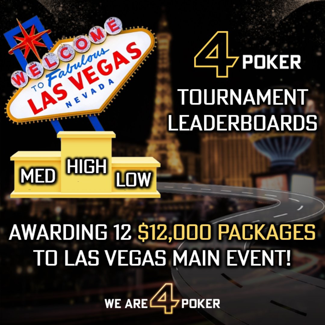 Will you make it to Las Vegas? 🏙️

Still plenty of time to get your name in 4Poker's Tournament Leaderboards & win one of the 12 $12,000 packages to the Las Vegas Main Event! 💸

Current Standings here: 4poker.eu/promotions/tou…

The 2x Points Multiplier continues this week! 🤑