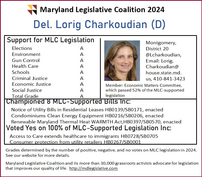 Thank you @LCharkoudian for a great legislative session. You received a score of 100% for supporting our socially oriented bills! Our methodology and a comprehensive version of this information is available at mdlegislative.com