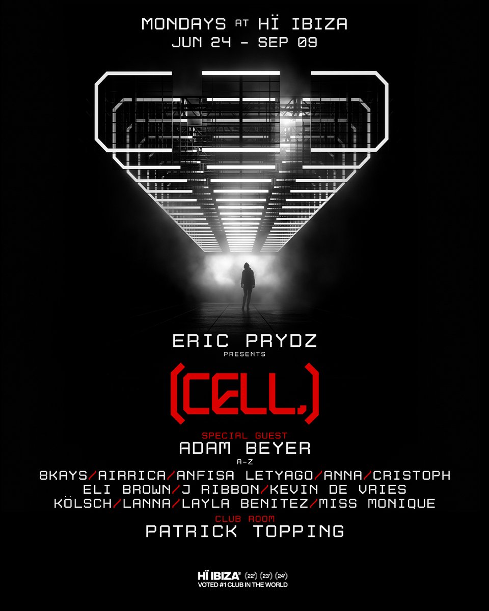 Mondays: Eric Prydz Presents [CELL] A-Z lineup now revealed. Tickets/VIP bookings via: l.hiibiza.com/wipy9f