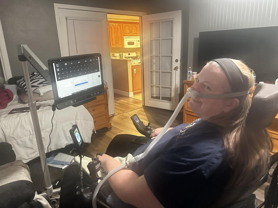'Thank you so much for helping me with the copay for my Tobii. I'm thankful to be able to communicate & have a sense of independence again! Nonprofits such as Team Gleason help ease the financial burden and make living with ALS a bit more bearable.' -Charity V., Corona, CA