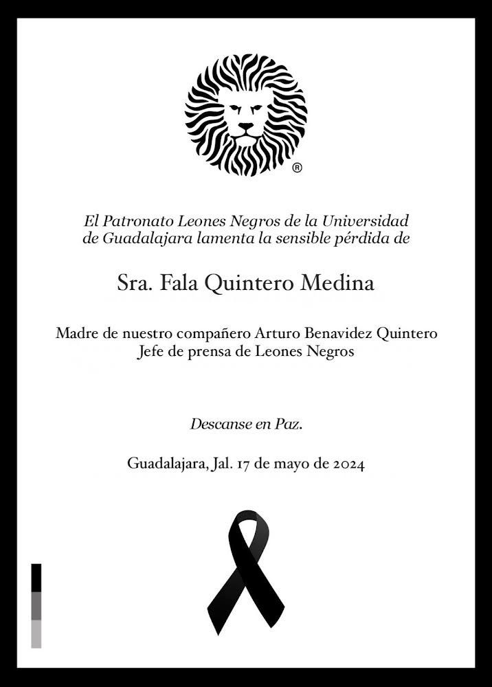 El corazón de La Manada se une a la pena que embarga a nuestro amigo y compañero @arturobenavidez por el sensible fallecimiento de su Sra. Madre. 🙏 Enviamos nuestras más profundas condolencias a sus amigos y familiares. QEPD. Sra. Fala Quintero Medina 🖤🕊️