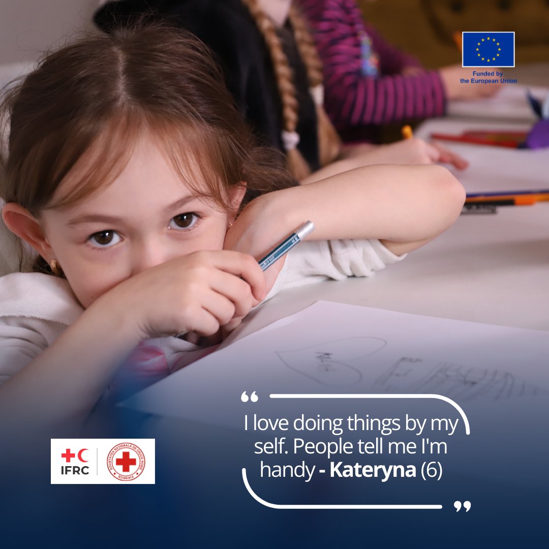 Doing things by herself - it is what Kateryna likes most. 🤩 At the art therapy sessions of @RedCrossRomania, children who have fled Ukraine share their feelings and build connections in a new community. Their families get critical psychosocial support thanks to #EU4Health.