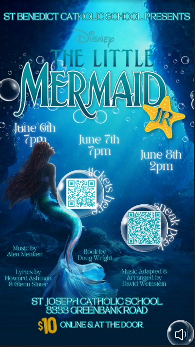 Have you purchased your tickets for The Little Mermaid? A production by @StBenedictOCSB students! Come and experience the magic under the sea! Scan the QR codes to buy the tickets and meet the cast. linktr.ee/stbendramaclub #ocsb @ocsbArts