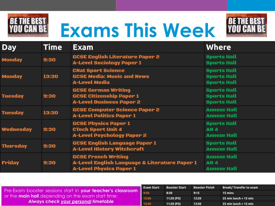 After the first full week of exams it is good to see students attending intervention on a Friday after school 💪

There are a lot of big exams in the final week before half term, so keep revising little and often! Remember to check your own personalised timetable