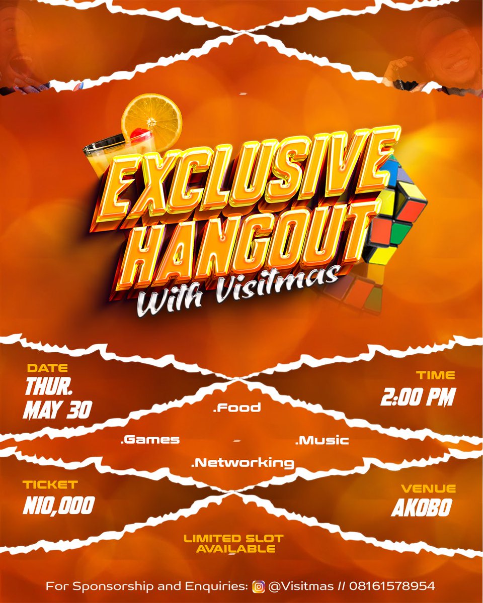 Another Simple & classic event from the stable of VISITMAS,tagged “EXCLUSIVE HANGOUT WITH VISITMAS” Attending this event will be a good decision. You’ll get to network with good people,you’ll get to have fun and at the end you’ll eat a Beta Food,DM to get your ticket 🙇‍♂️