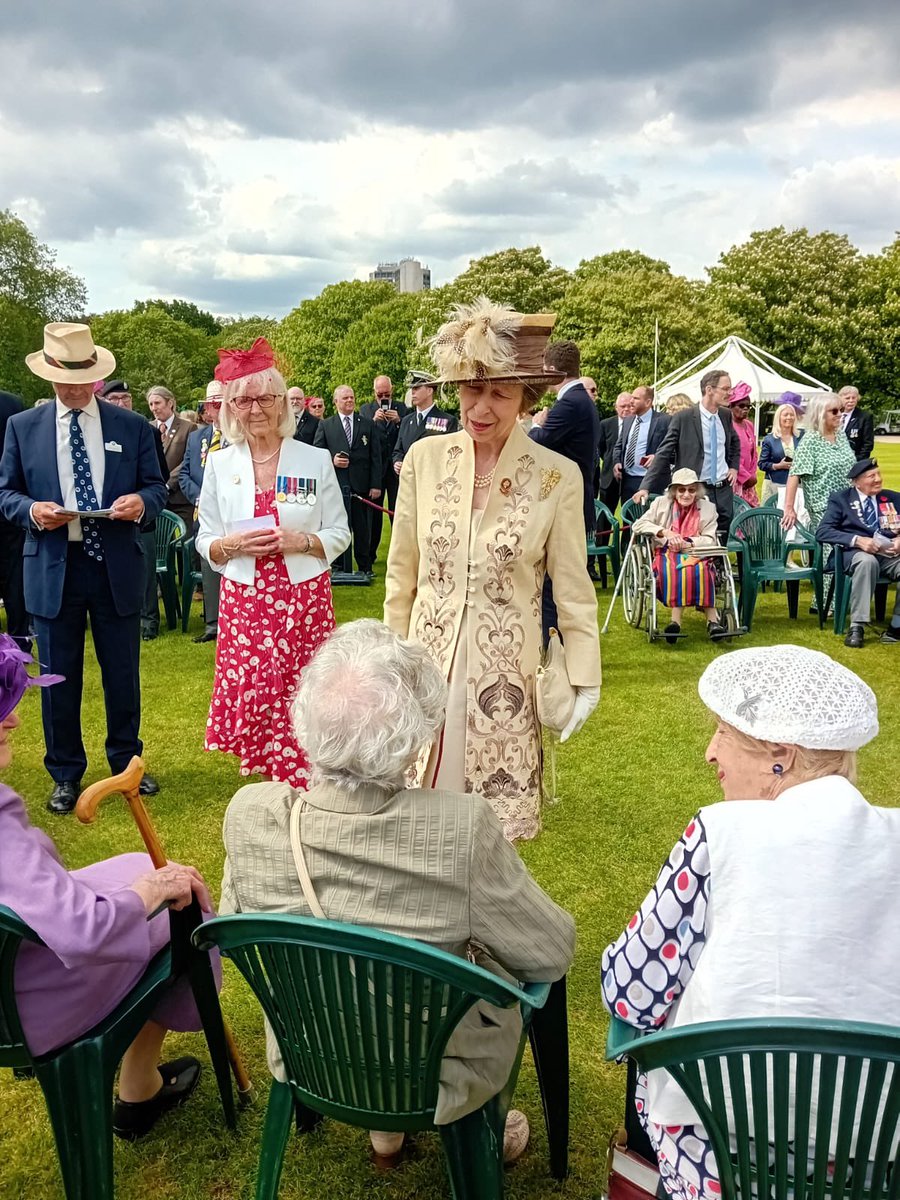 WWII veteran Marie Scott who transmitted messages to and from the beaches on D Day was delighted to meet The Princess Royal today at the Buckingham Palace Garden Party.