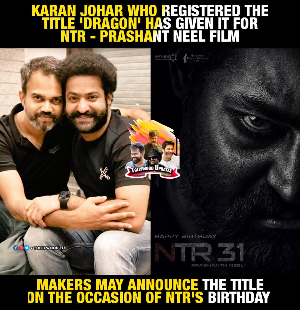 #KaranJohar registered the title #Dragon long back for #RanbirKapoor's #Brahmmastra. Later they opted for #Brahmmastra title as it is more rooted to our history. Now, #PrashantNeel and team opted the title #Dragon for #NTR31. Expect an official title poster soon. #JrNTR