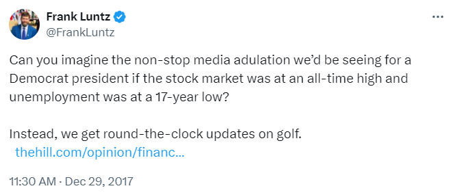 Funny story, Frank. We have both of those things right now and the media can't stop telling us how bad the economy 'feels' and how old the President is.