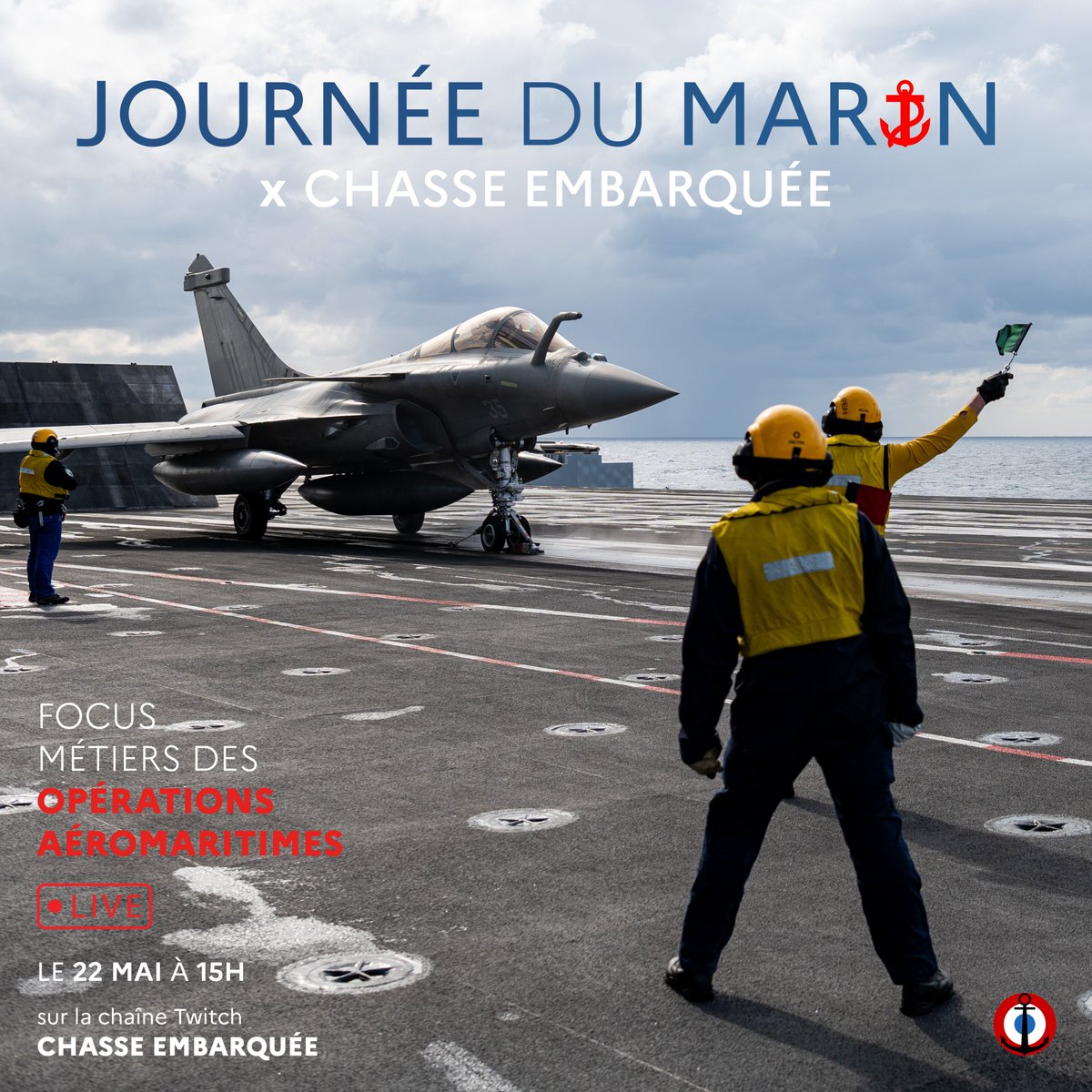 #Embarquezavecnous pour un live Twitch exclusif sur les métiers de l'aéronautique navale à l'occasion de la #JournéeDuMarin ! 🌊✈️
🗓️ 22/05 
⏰15h00 
📍 Chaîne Twitch de @chasseembarquee
Rencontrez des pros, écoutez leurs témoignages et posez vos questions en direct ! 🚀