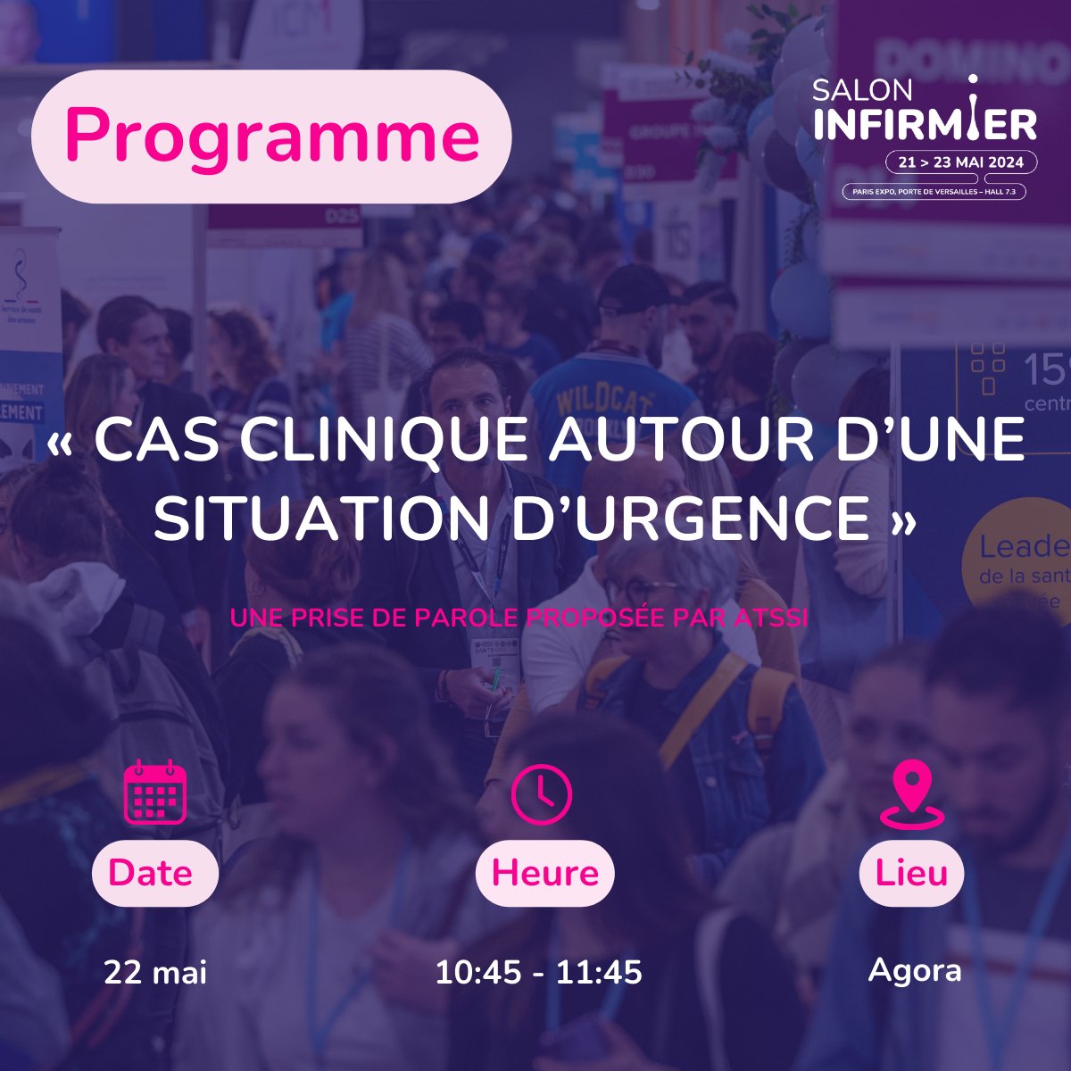 💡Le 22 mai, de 10h45 à 11h45, rejoignez l’ATSSI sur l’Agora pour découvrir un cas clinique interactif consacré à la prise en charge d’un patient en situation d’urgence vitale. saloninfirmier.fr/session/58251e…