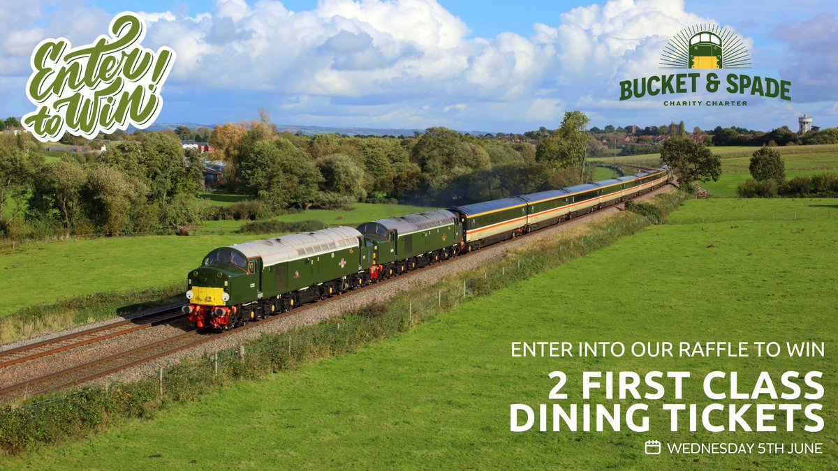 🙌Enter our raffle to Win 2 First Class Dining Tickets for the Railway Benefit Fund (RBF) 'Bucket & Spade' charity charter on June 5th - tickets start at £5 for 10 entries➡️go.eventgroovefundraising.com/charitycharter