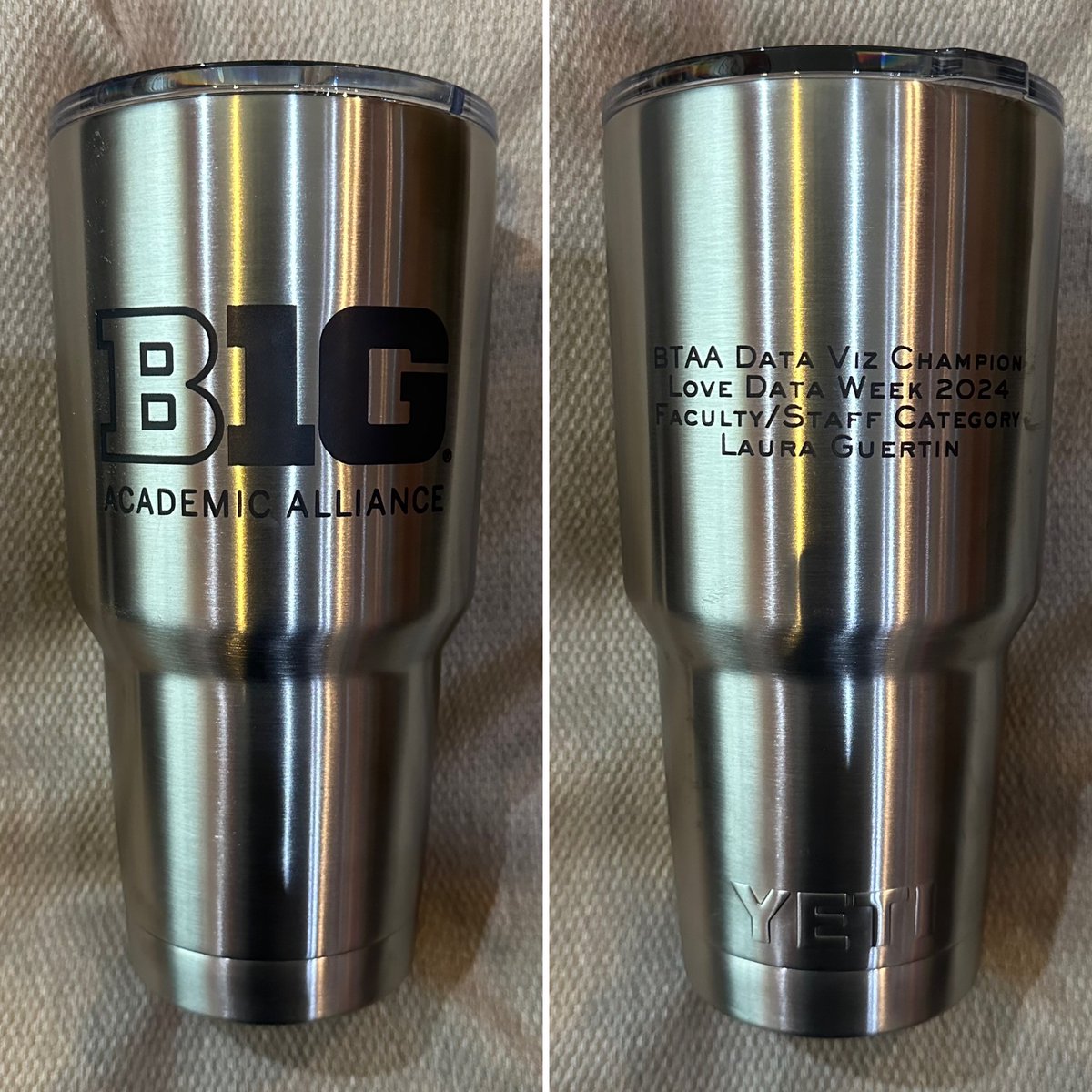 Thank you, @BigTenAcademic for the wonderful @YETICoolers tumbler from @LoveDataWeek #LoveData24. I still can't believe one of my @theJR quilts won! Full blog post: journeysofdrg.org/2024/05/17/lov…