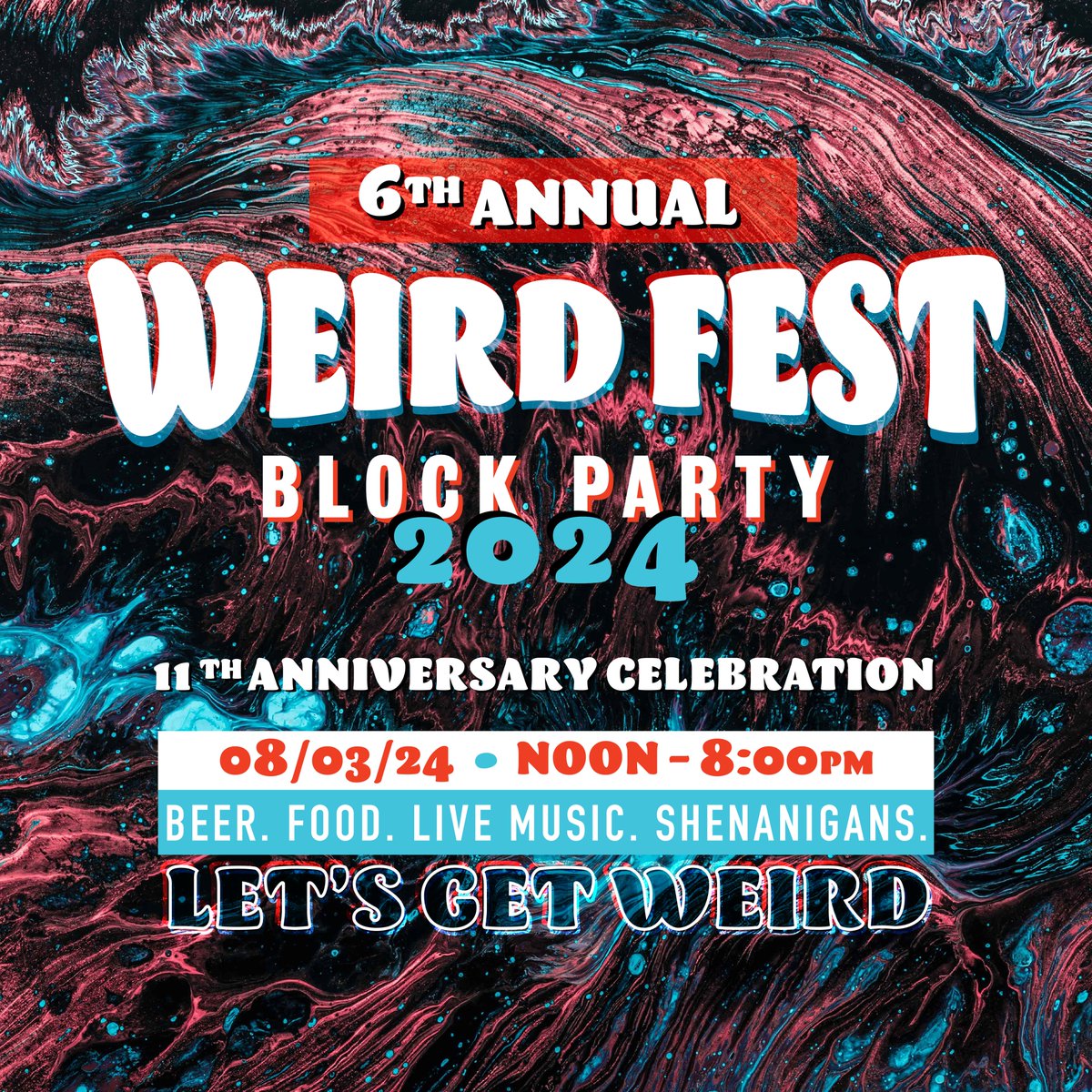 Bigger. Better. WEIRDER. 🌀🐙🥳

Our biggest and best Weird Fest yet is happening on Saturday, August 3! Stay tuned for all of the shenanigans.