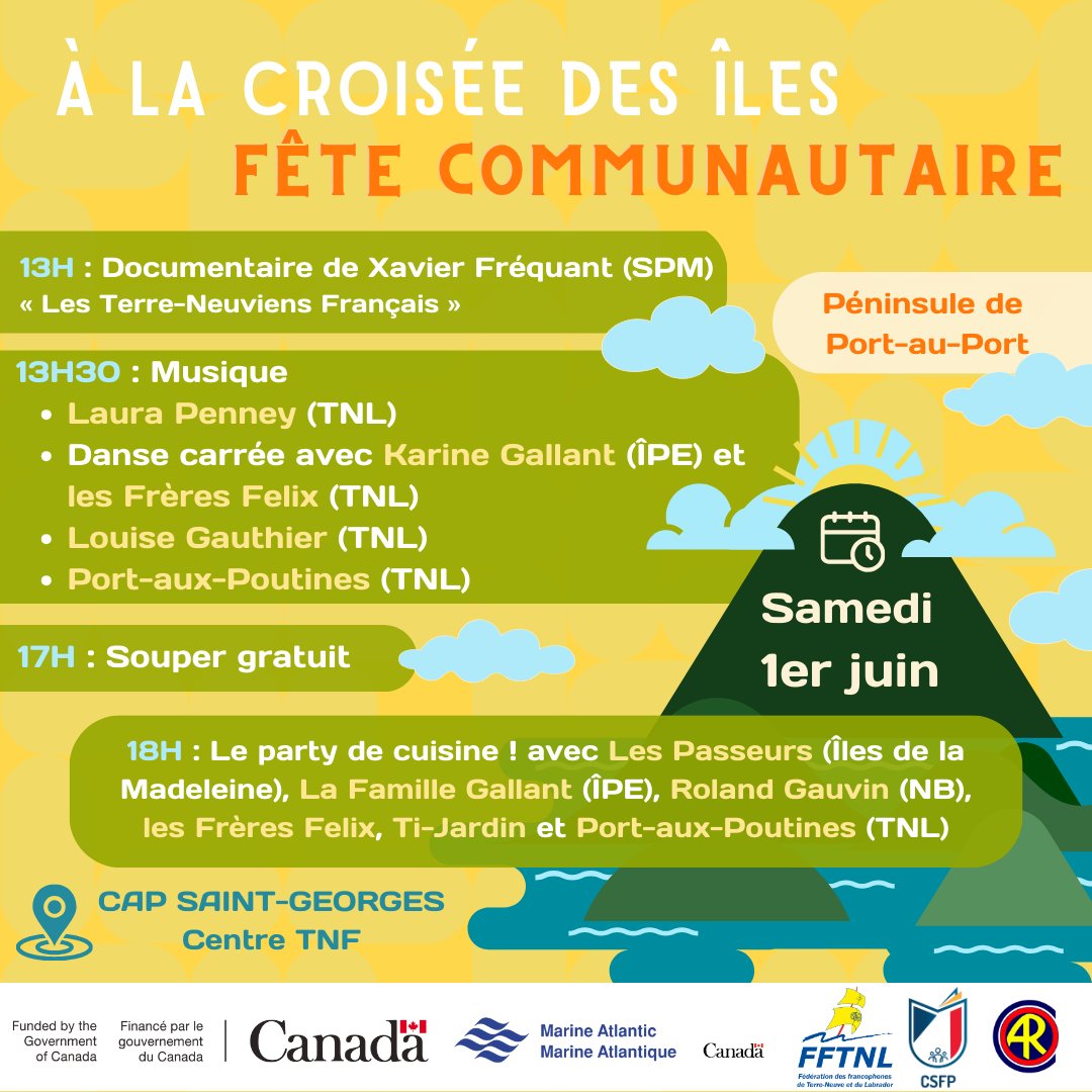 reseauculturel's tweet image. Événement sur la Péninsule de Port-au-Port :
À la croisée des îles 🏝️
Du 30 mai au 1er juin 2024
#ARCO
#CSFP
#RéseauAînés
#PCH
#MarineAtlantique