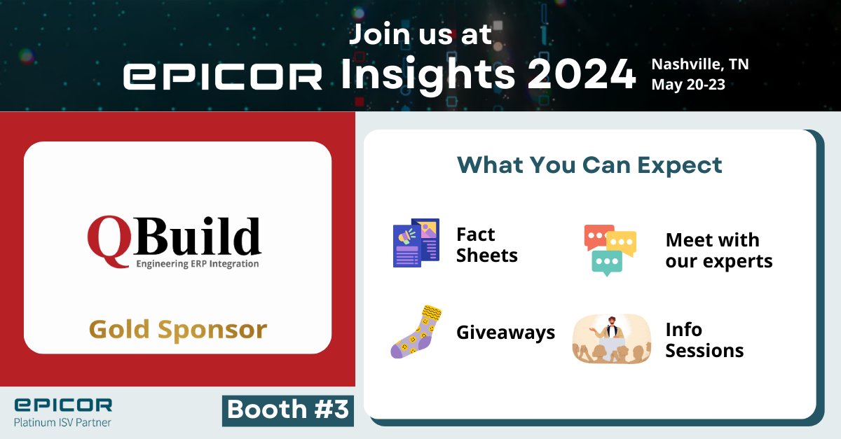 T-minus 3 days until #EpicorInsights 2024! Join Gold Sponsor <a href="/QBuild/">QBuild</a> in the Music City and tune into their #QSuite offerings that harmonize your Engineering and Epicor data.

You can see them @ the Solutions Pavilion, Booth 3!