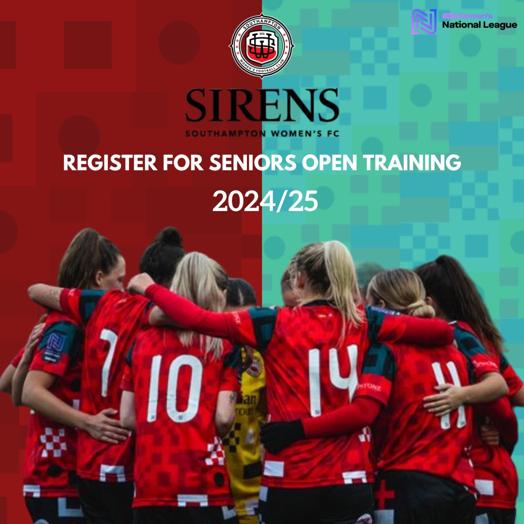 Want to join a historic club on the south coast?

Registration is now open for our 2024/25 Seniors Open Training: forms.gle/zGCvs8NfQY1Z5j…

#SotonWFC | #Sirens 🧜‍♀️