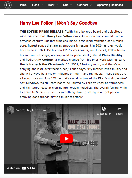 Hit up this week's Canadian Beacon column at <a href="/tinnitist/">Tinnitist</a> to hear Harry Lee Follon's new single "Won't Say Goodbye" from the upcoming EP Uncle's Lament on <a href="/DownByThePoint/">Down By The Point</a>!
#NewMusic #CanadianMusic #folk #Americana <a href="/Darryl_Sterdan/">Tinnitist_Darryl Sterdan</a> 
tinnitist.com/2024/05/15/can…
