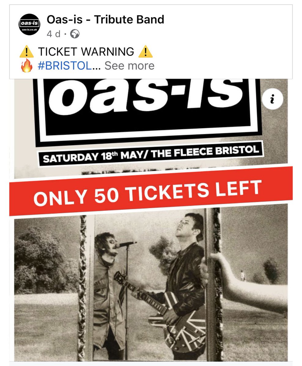 Get down early to  <a href="/FleeceBristol/">The Fleece</a> tomorrow as we’re now supporting <a href="/Oas_is_official/">Oas-is Tribute</a> again. And this gig will be a sell out, grab your tickets now (less than 30 left at last check).