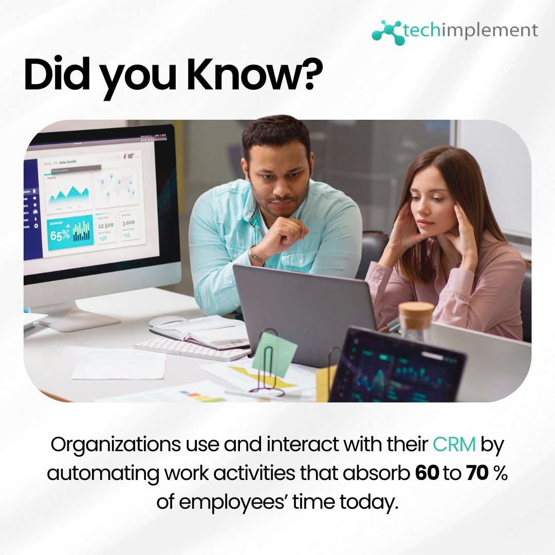 TechImplement's tweet image. Automate 60-70% of work activities with CRM and boost productivity! Tech Implement offers tailored CRM and ERP consulting to streamline operations and drive growth.
Contact us:
📞 +1 218 752 5005
📩 info@techimplement.com
#TechImplement #CRM #ERP #Automation #Productivity