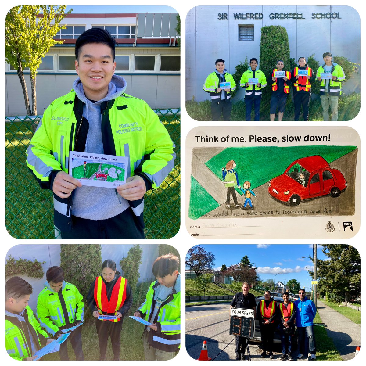 Happy Friday! We’re @CollingwoodCPC @CollingwoodcpcC @VPDTrafficUnit set-up for Speed Watch outreach @GrenfellSchool reminding drivers to slow down, think of @VSB39 students @CityofVancouver #NoNeedForSpeed @icbc