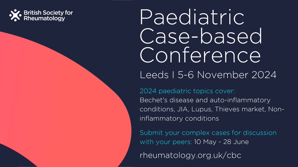 🚨 Calling all Paediatric Rheumatologists🚨Case submission is OPEN for #CBC24 🎉 Your chance to be part of BSR's most clinical conference by submitting your case today to help build an exciting new programme.
Deadline: 28 June
Find out more: bit.ly/3hPE8XM