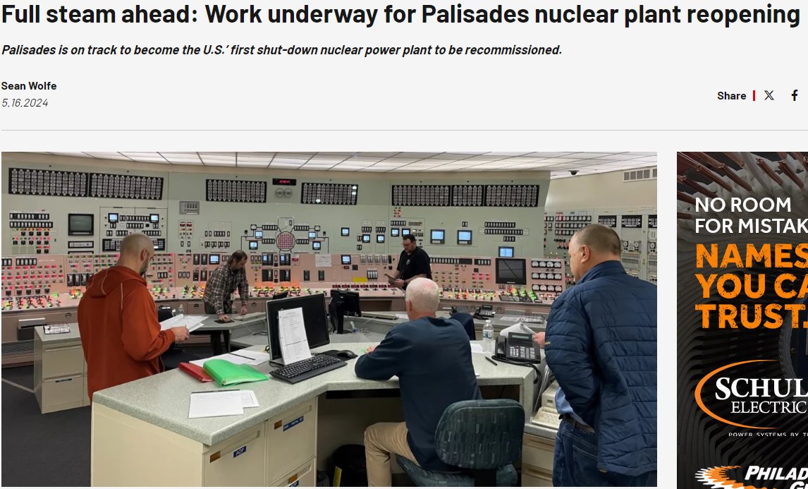 Things are going well with the effort to restart Palisades. The workforce has been re-established and significant progress is being made. No apparent show-stoppers.