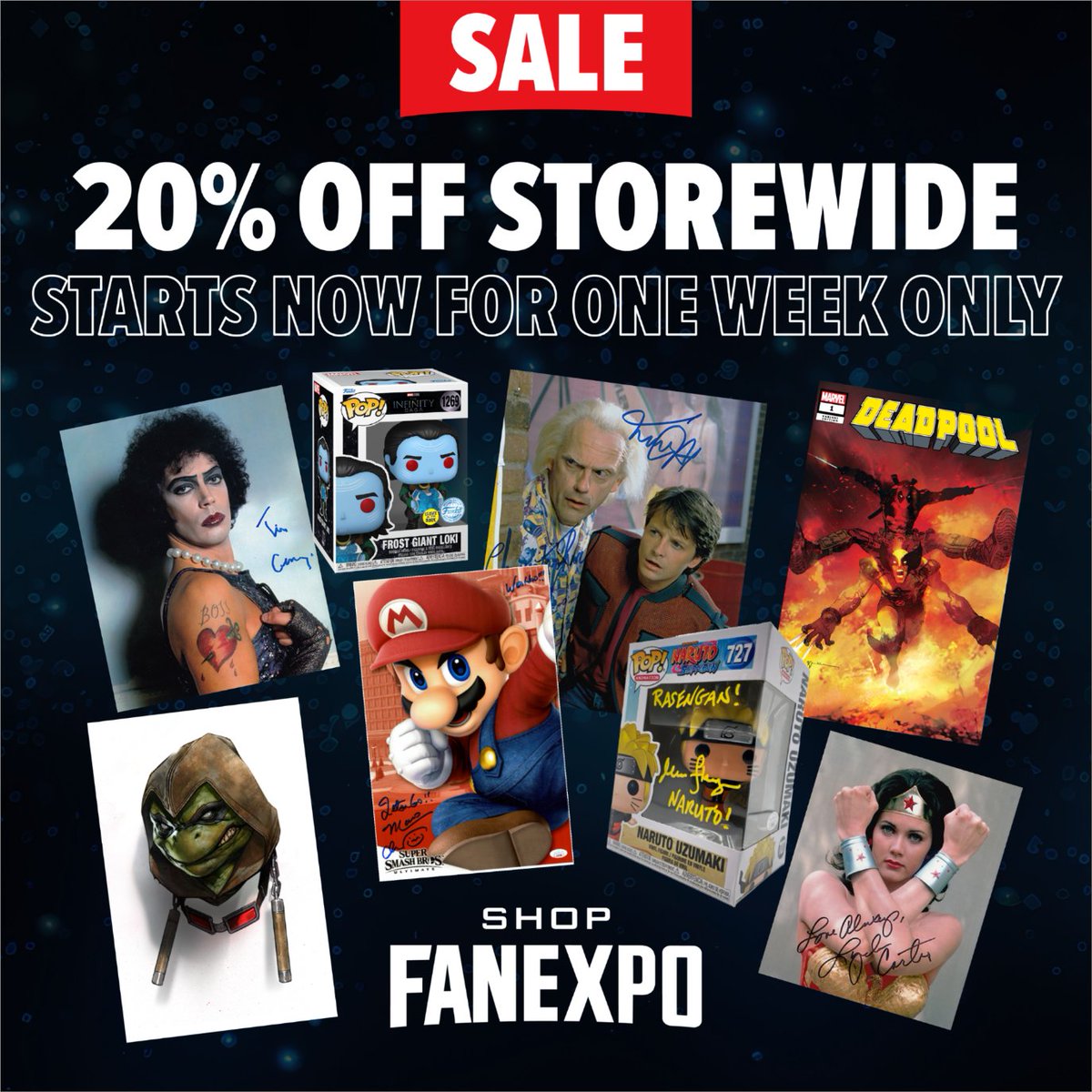 Have you been eyeing something on our site? Well, now's the time to get it 🛍️ Enjoy 20% off on everything at Shop FAN EXPO starting now until May 23rd at 11:59 PM ET. Discount will be applied at checkout. spr.ly/6013dMz6x