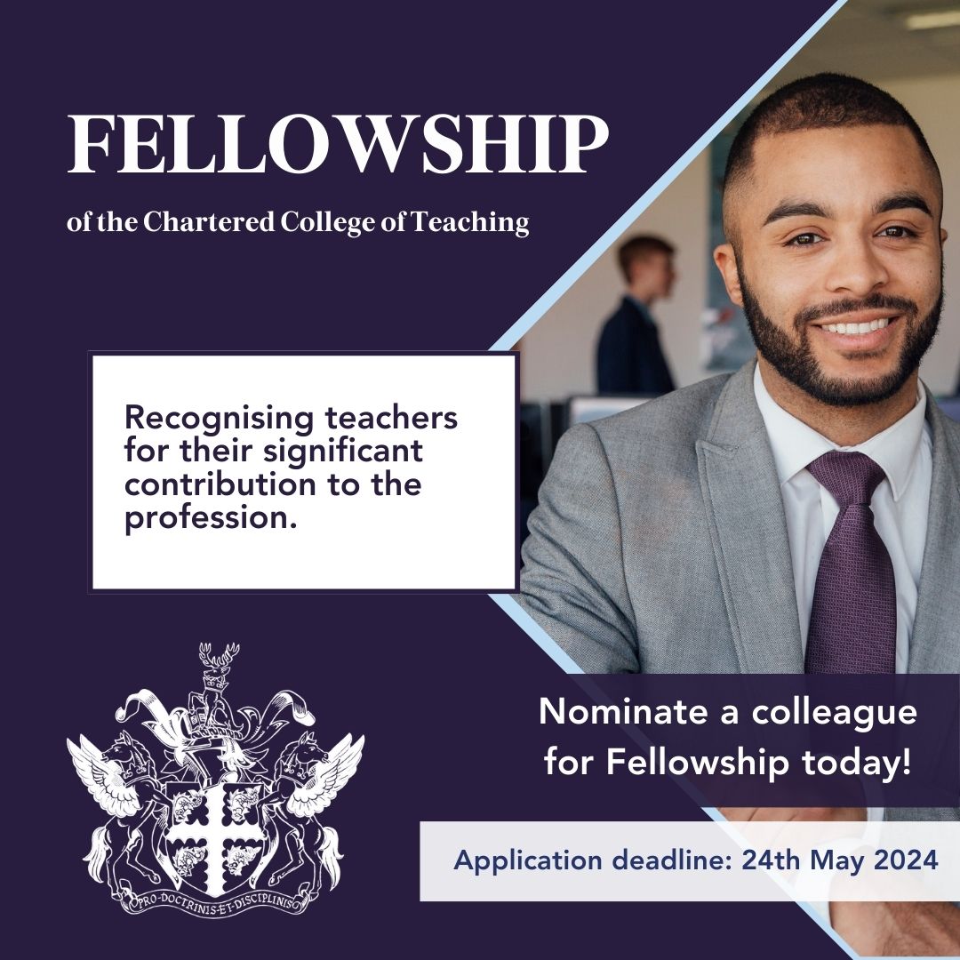 Fellowship is the highest grade of membership at the Chartered College of Teaching, and is awarded to those who have made a significant contribution to the teaching profession.

📅 Upcoming Fellowship deadline: Friday 24th May

Find out more:chartered.pulse.ly/vfkqbyil9q

#Fellowship