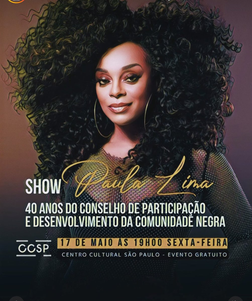 Agenda 
Hoje tem @paulalima no aniversário de 40 anos do Conselho de Participação e Desenvolvimento da Comunidade Negra no @ccspoficial com ingressos gratuitos #agenda #paulalima #ccsp