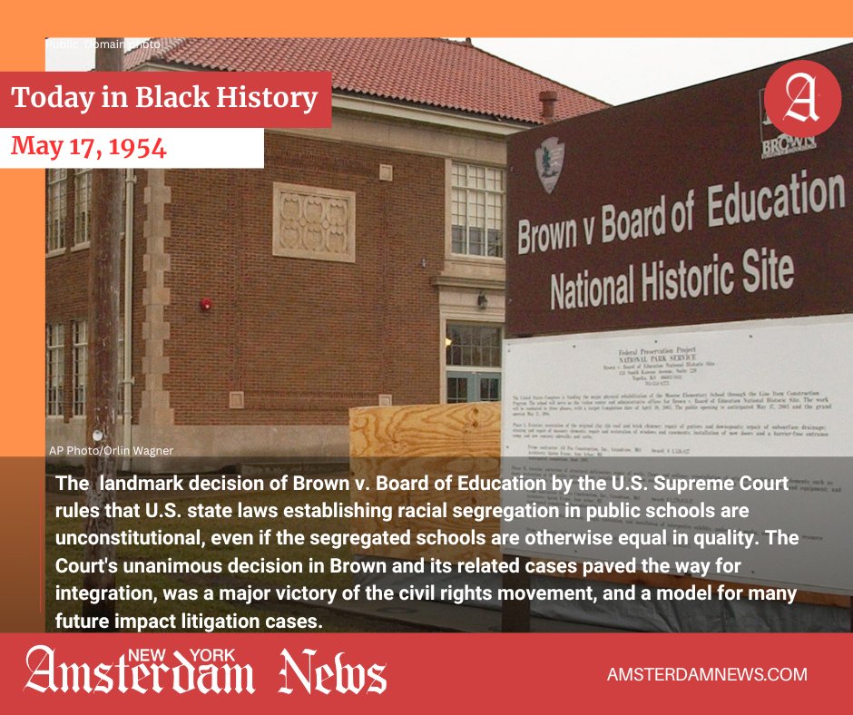 Today marks 70 years since the landmark Supreme Court ruling #BrownvBoard. See more at amsterdamnews.com/brownvsboard